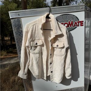 Cream fleece shacket